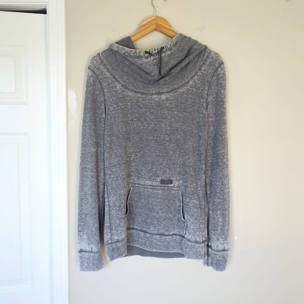 Volcom Gray Y2K Distressed Waffle Knit Hoodie Sweatshirt Medium Skater Grunge